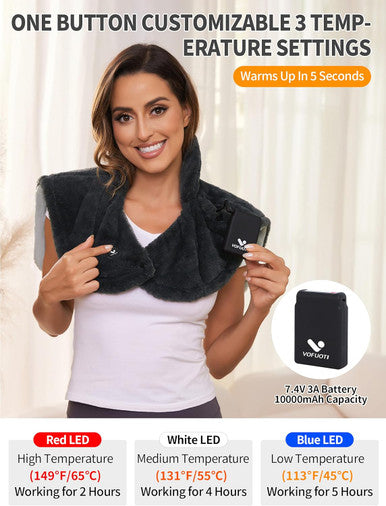 Heating Pad For Neck And Shoulders, Cordless Weighted Heated Neck Shoulder Wrap With Battery, Portable Electric Neck And Shoulder Heat Pad With 3 Heat Settings, 16'' X 20'', 2.6Lbs