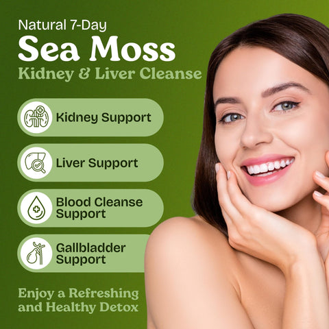 Atlantic Naturals Sea Moss 7 Day Detox Liver Gallbladder and Kidney Cleanse Support with Dandelion Root Milk Thistle Burdock Root Red Clover Chanca Piedra Pineapple Flavor Drink Mix (14 oz)