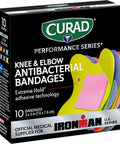 Curad Performance Series IRONMAN Antibacterial Bandages Extreme Hold Adhesive Technology Knee & Elbow 3 inches x 3 inches 10 Count Ideal for Cuts Scrapes Sports and Active Lifestyles