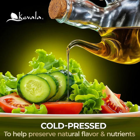 Kevala Extra Virgin Organic Olive Oil - Gluten-Free and Cholesterol-Free Oil Perfect for Frying and Cooking, Smooth Base for a Ranch Dressing, Cold Pressed and Unrefined, Bulk Size 128 oz