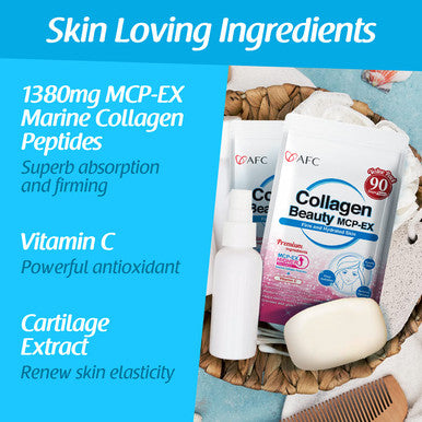 AFC Japan Collagen Beauty MCP-EX with Marine Collagen Peptide, 1.5X Better Absorption Than Other Collagen, for Anti-Aging, Skin, Hair, Nails, Bone and Joints, for Women & Men, 90 Days Supply