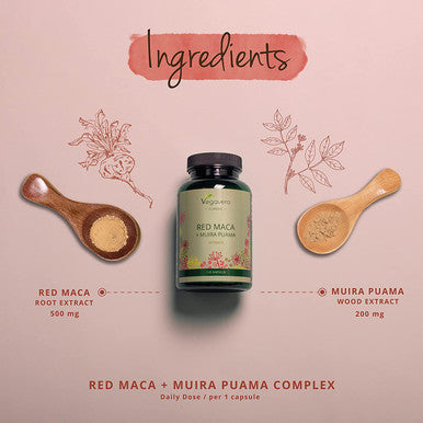 RED MACA Root + Muira PUAMA VegaveroÃƒâ€šÃ‚Â® | 5000mg (10:1) Extract | Libido Booster Supplements | Peruvian Ginseng + Potency Wood | 120 Capsules | No Additives | Vegan