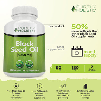 Purely Holistic Black Seed Oil 1400Mg + Organic Ashwagandha 1300Mg Bundle - 180 Softgels + 180 Capsules - Easy To Swallow - Made In Usa