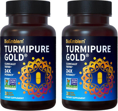 BioEmblem Turmeric Curcumin with Clinically Studied TurmiPure 1 Small Capsule Daily with 24x More Absorption Joint Support and Healthy Inflammation Turmeric Supplement Non GMO