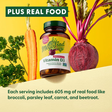 MegaFood Vitamin D3 2000 Iu (50 Mcg) - Immune Support Supplement - Bone Health -With Easily-Absorbed Vitamin D3 - Plus Real Food - Non-Gmo Vegetarian - Made Without 9 Food Allergens - 60 Tabs
