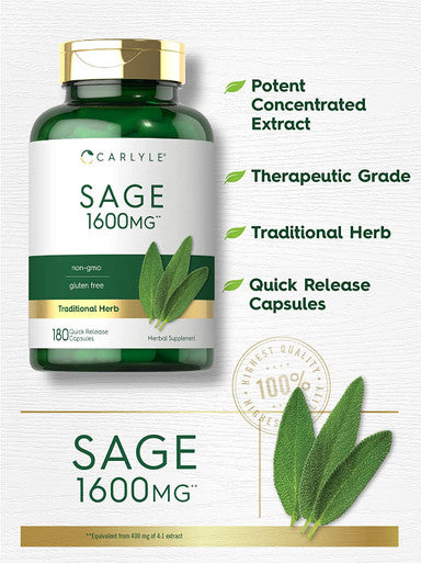 Carlyle Sage Supplement 1600mg | 180 Capsules | High Potency | Non-GMO, Gluten Free