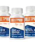 Bulletproof Triple Threat Strength Bundle, Vitamins A-D-K, 30 Softgels, Zinc With Copper, 60 Capsules, Methyl B-12, Spearmint Flavor, 60 Lozenges