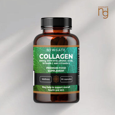 Newgate Labs Marine Collagen 350Mg With Hyaluronic Acid, Vitamin C & Vitamin E - Advanced Nutritional Supplement - 90 High Strength Capsules - Health Wellness Support - Gmo Free - Halal