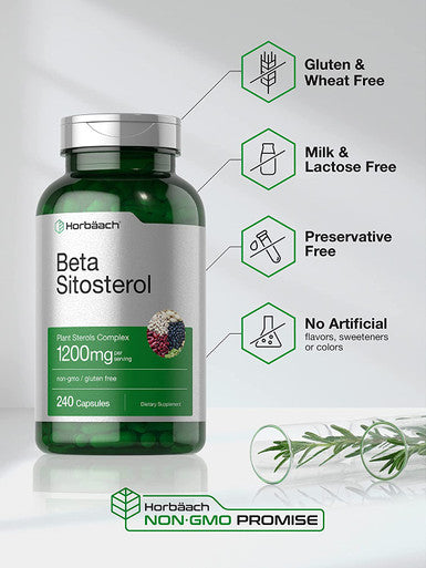 Beta Sitosterol 1200mg 240 Capsules Mega Strength Plant Sterols Complex Non-GMO Gluten Free Supplement by Horbaach