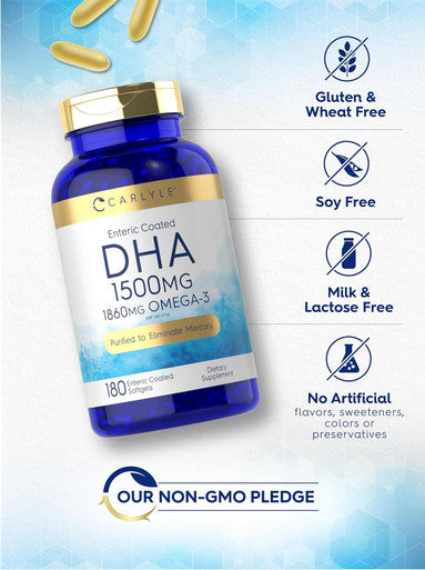 Carlyle DHA Supplement 1500mg | 180 Softgels | Omega-3 Supplement | Non-GMO Gluten