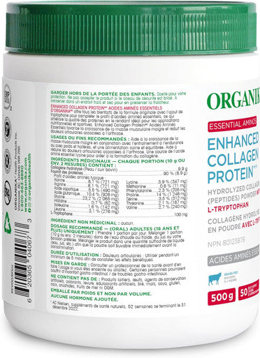 Organika Enhanced Collagen Protein Essential Aminos - Complete Essential Amino Profile For Muscle Growth And Recovery, Joint Support, And Skin Hydration - Grass Fed, Unflavoured - 500G, 50 Servings