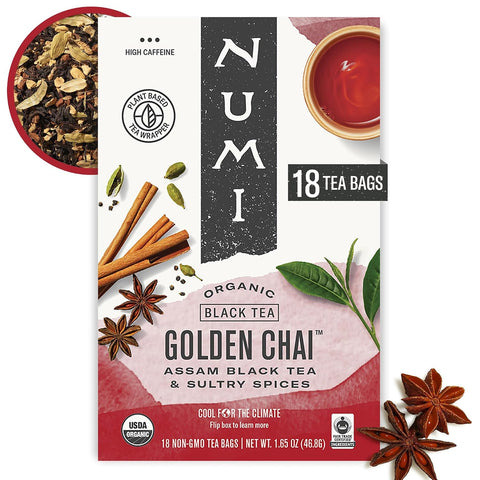 Numi Organic Rooibos Chai Tea, 18 Herbal Tea Bags, Caffeine Free