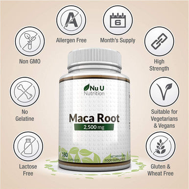 Maca Root Capsules 2500mg | 180 Capsules (6 Month's Supply), Maca Root Supplement Made in The UK