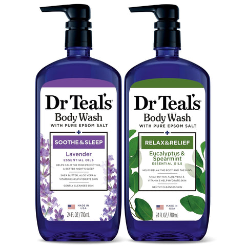 Dr Teal's Body Wash with Pure Epsom Salt, Cannabis Sativa Hemp Seed Oil, 24 fl oz (Pack of 2)