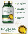 Carlyle Borage Oil Capsules | 2000mg | 200 Softgels | 320mg of GLA | Cold Pressed Seed Oil Supplement | Hexane | Non-GMO & Gluten