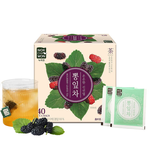 [Nokchawon] Korean Mulberry Leaf Tea Bags, Caffeine Free Herbal Infusion, Mild Green Taste for Daily Wellness & Carb Control Diet, 40 Count