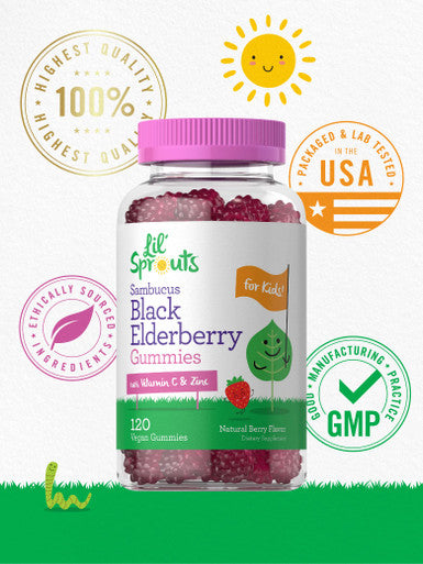 Elderberry Gummies For Kids | 120 Count | Zinc And Vitamin C | Natural Berry Flavor | Vegan, Non-Gmo, And Gluten Free | By Lil' S