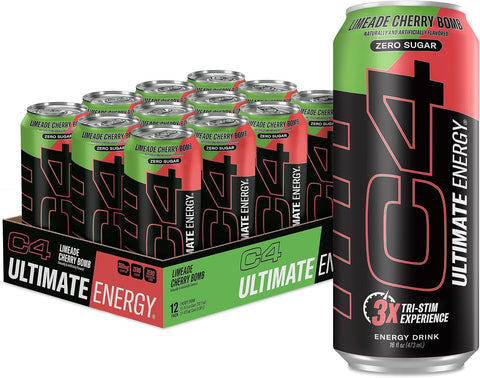 C4 Ultimate Zero Sugar Energy Drink, Tri-Stim Experience with 300mg Caffeine + TeaCrine + Dynamine, Fruit Punch, 16oz (Pack of 12)