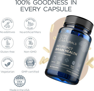 Neuroact Brain Health Memory, Focus, Concentration, Mental Clarity With Cognatiq, Vitamin B3 & B6 Manage Stress & Elevate Mood Holistic Brain Health Formula, Sustained Energy & Well Being