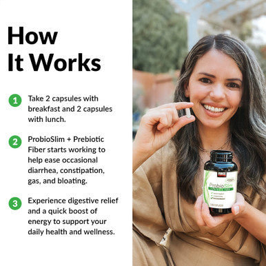 ProbioSlim + Prebiotic Fiber, Metabolism Booster for Women & Men, Digestive Health Support, Green Tea Extract and Psyllium Husk Fiber, Force Factor, 120 Count (Pack of 2)