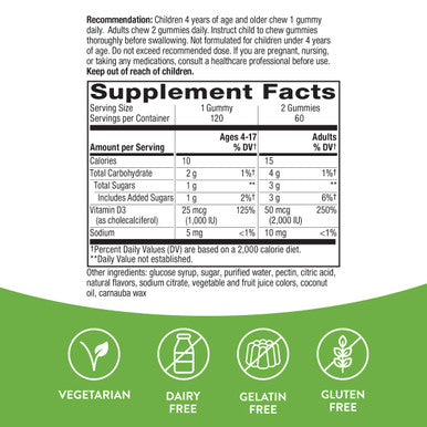 Nature'S Way Vitamin D3 Gummies, Supports Immune And Bone Health*, 2000 Iu (50 Mcg) Per 2-Gummy Serving, Mixed Fruit Flavored, 120 Gummies (Packaging May Vary)