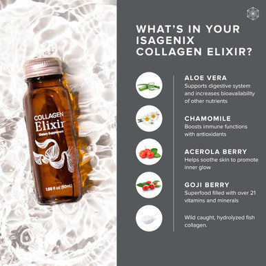 Isagenix Collagen Elixir - Collagen Drink with Marine Collagen Peptides - Liquid Collagen Shot to Support a Youthful Appearance with Vitamin C Zinc & Biotin - 50 mL