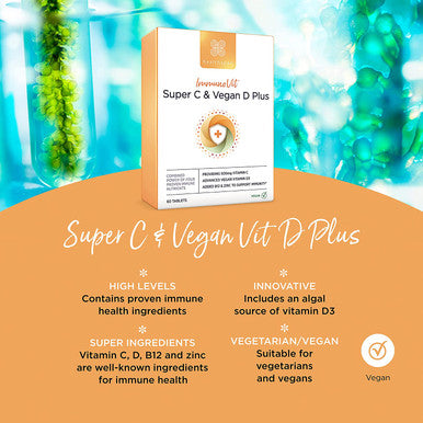 Healthspan Vitamin C & Vegan Vitamin D3 | 60 Tablets | Support Immune Health | Added Vitamins B12 & Zinc | 500mg Vitamin C & 15g Vitamin D3 | Vegan