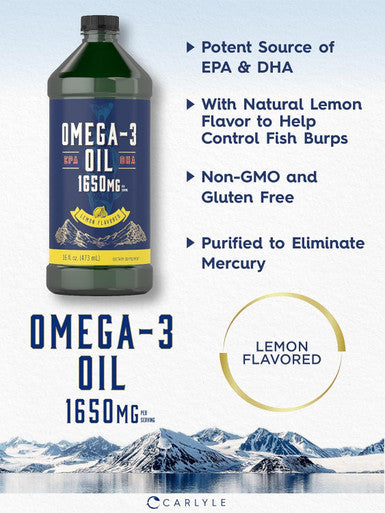 Carlyle Omega 3 Fish Oil | 1650mg | 32 fl oz (2 x 16oz Bottles) | Lemon Flavor | Non-GMO & Gluten Supplement