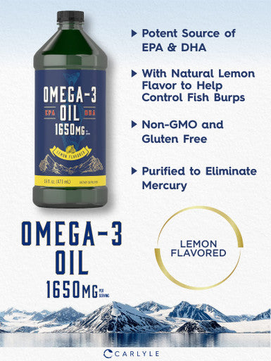 Omega 3 Fish Oil | 1650Mg | 32 Fl Oz (2 X 16Oz Bottles) | Lemon Flavor | Non-Gmo & Gluten Free Supplement