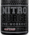 NITROSURGE Black Pre Workout Supplement Nootropic Energy Booster Powder w/Dynamine TeaCrine PreWorkout Nitric Oxide Booster 30 Servings Sour Gummy