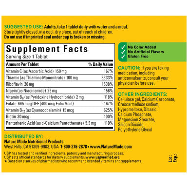 Nature Made Super B Complex with Vitamin C and Folic Acid 140 Tablets