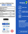 Renew Actives Zinc Supplements, 8 Month Supply (250 Count), Easy To Swallow, Max Strength 50Mg Zinc Vitamin, For Healthy Skin, A Strong Immune System, And Enhanced Hair Growth, Vegan, Made In Canada