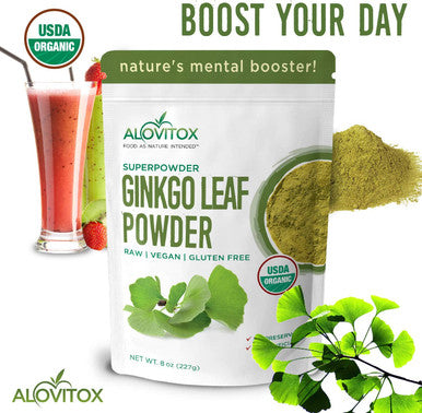 Ginkgo Biloba Leaf Powder 454gr (16oz) | Supports Healthy Aging, Memory, Focus, Mood Stability and Concentration - Pure 100% Natural, Vegan, Non GMO and Certified Organic Ginkgo Leaf Powder
