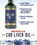 Carlyle Norwegian Cod Liver Oil | 16Oz | Pack Of 3 Bottles | Liquid Unflavored Fish Oil Supplement | Non-Gmo, Gluten Free