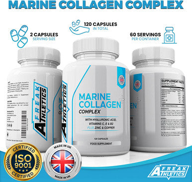 Marine Collagen 1000mg - Type 1 Hydrolysed Collagen - Enhanced with Hyaluronic Acid, Vitamin C, Vitamin E, Vitamin B2, Zinc and Copper