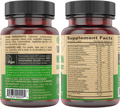 Deva Tiny Tablets Vegan Multivitamins For Women & Men, Multivitamin With Iron, Mineral Supplement, Vitamin C, Vitamin B Complex, Vitamin B12, Vitamin E, Zinc, Gluten Free, 90 Tablets (Pack Of 2)