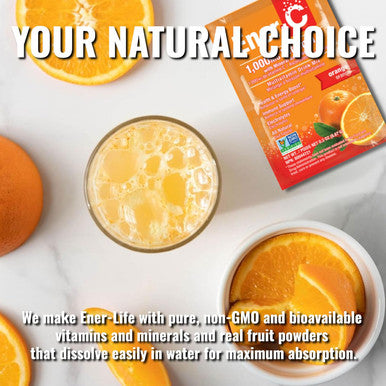 Ener-C Orange Multivitamin Drink Mix Powder Vitamin C 1000Mg & Electrolytes With Real Fruit Juice Natural Energy & Immune Support For Women & Men - Non-Gmo Vegan & Gluten - 60 Count