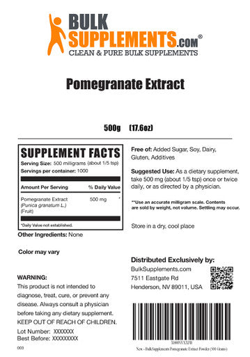 BulkSupplements Pomegranate Extract Powder - Pomegranate Supplement for Immune Support - Antioxidants Supplement, Polyphenols Source - 500mg (500 Grams - 1.1 lbs)