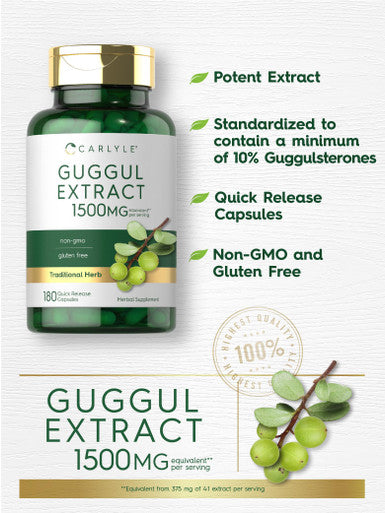 Guggul Extract 1500Mg | 180 Capsules | Guggulsterone Supplement | Non-Gmo And Gluten Free | By Carlyle