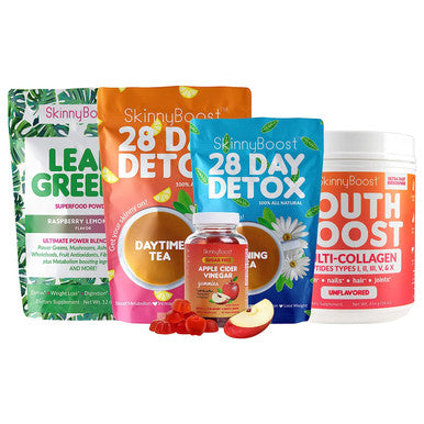 Skinny Boost - My Best Life Bundle - Skinny Boost Detox Pack-1 Daytime Tea(28 Bags)1 Evening Detox Tea(14 Bags), 1 Sugar Free Apple Cider Vinegar Gummies(60 Vegan), Lean Greens Plus Superfood Powder