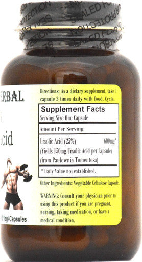 Ursolic Acid - 150mg Pure Ursolic Acid per Capsule - Stearate Free, Glass Bottle!