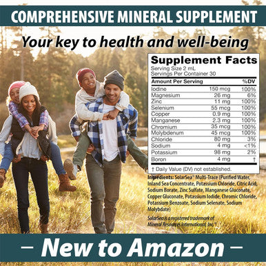 Trace Mineral Complex Full Spectrum Minerals Ionic Liquid Mineral Drops For Water Electrolytes, Hydration Supplement 2 Fl Oz Glass Bottle