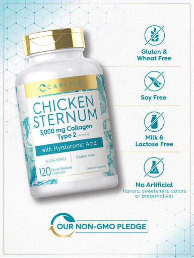 Carlyle Chicken Sternum Cartilage Collagen | Type Ii 3000Mg | 120 Capsules | With Hyaluronic Acid | Non-Gmo, Gluten Free