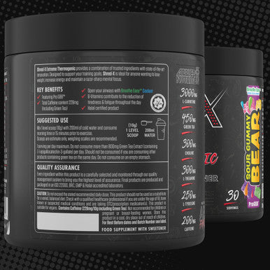 Applied Nutrition Shred X Thermo Powder Weight Loss Fat Burner with Green Tea L Carnitine Theanine Tyrosine, Thermogenic Energy Detonator Supplement, Shred-X 300g - 30 Servings (Sour Gummy Bear)