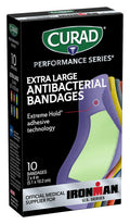 Curad Performance Series IRONMAN Antibacterial Bandages Extreme Hold Adhesive Technology Extra Large Flexible Fabric Bandages for Cuts Scrapes & Burns Assorted Colors 2 x 4 inches 10 Count
