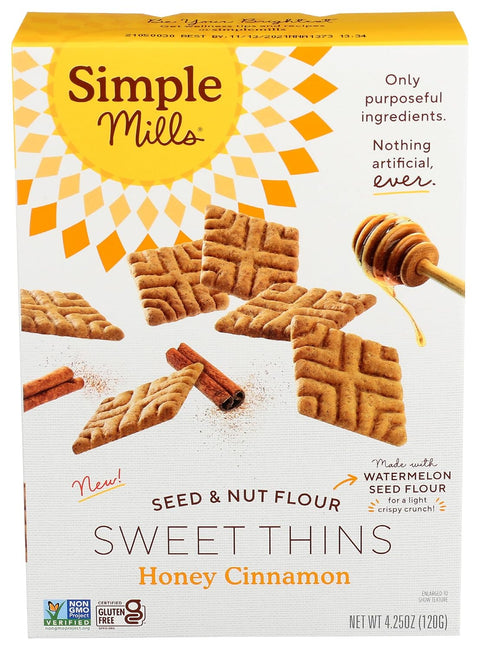 Simple Mills Honey Cinnamon Seed & Nut Flour Sweet Thins, Paleo Friendly & Delicious Sweet Thin Cookies, Good for Snacks, Nutrient Dense, 4.25 oz, 3 Count
