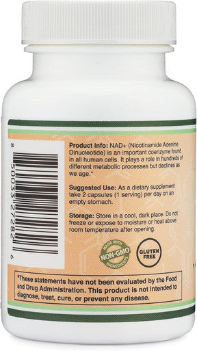 Double Wood Supplements NAD+ Anti Aging & Cell Regeneration | 500mg of 95% Pure NAD Plus Per Serving 60 Capsules