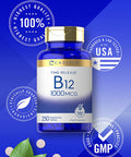Carlyle Vitamin B12 1000 mcg | 250 Count | Time Release Tablets | Vegetarian, Non-GMO, and Gluten Free Supplement