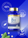 Carlyle Vitamin B12 1000 mcg | 250 Count | Time Release Tablets | Vegetarian, Non-GMO, and Gluten Free Supplement