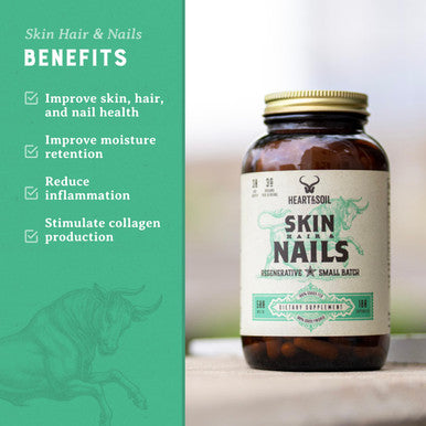 HEART & SOIL ÃƒÂ¢Ã¢â€šÂ¬Ã¢â‚¬Å“ 3000mg Skin Hair and Nails Support Supplement with Grass Fed Beef Liver Bone Marrow Cartilage Biotin Collagen Vitamins A Riboflavin Elastin ÃƒÂ¢Ã¢â€šÂ¬Ã¢â‚¬Å“ 180 Capsules